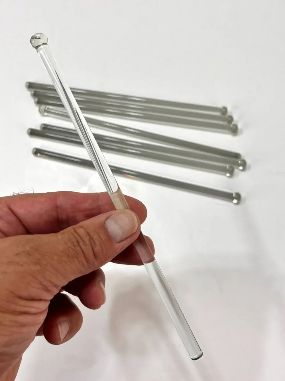 [8] Vintage Clear Glass Cocktail Stir Sticks Stirring Rods Glows Manganese MCM